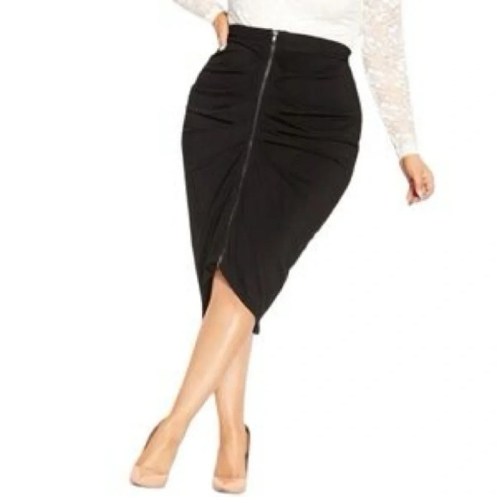 City Chic | Ruched Zip Up Draped Skirt in Black Size M Medium 18 - Picture 1 of 15